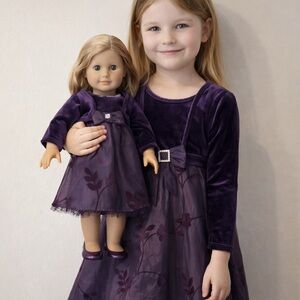 Dollie and Me girl’s elegant purple dress with matching doll dress. Size 7